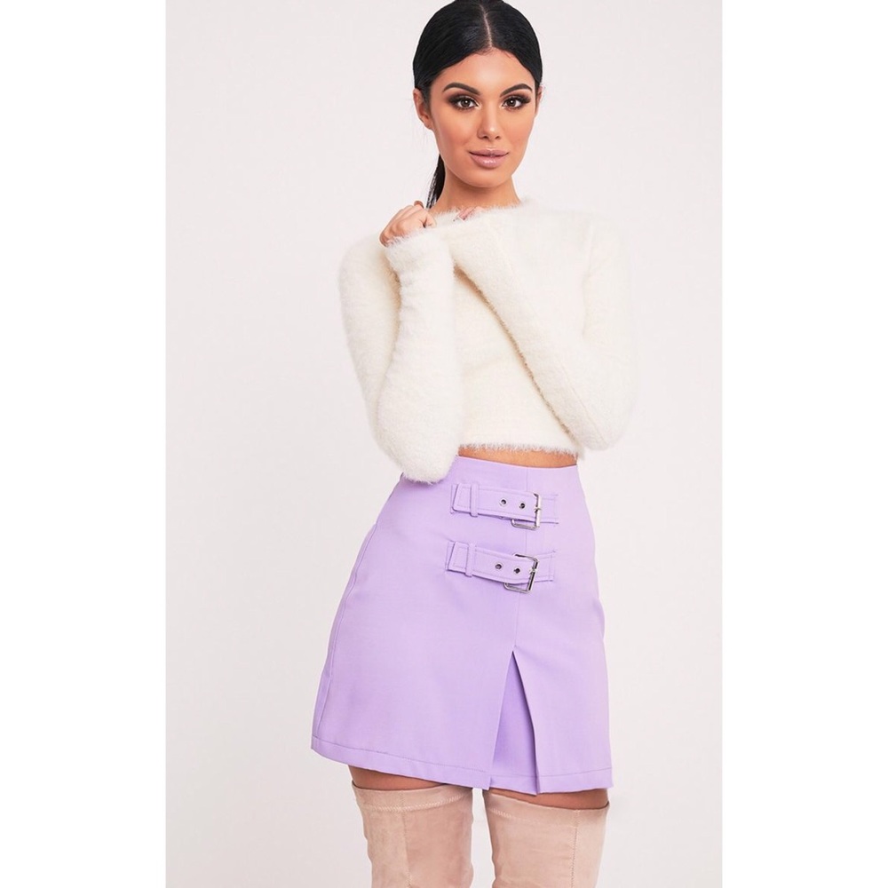 PrettyLittleThing Lilac Double Buckle Mini Skirt